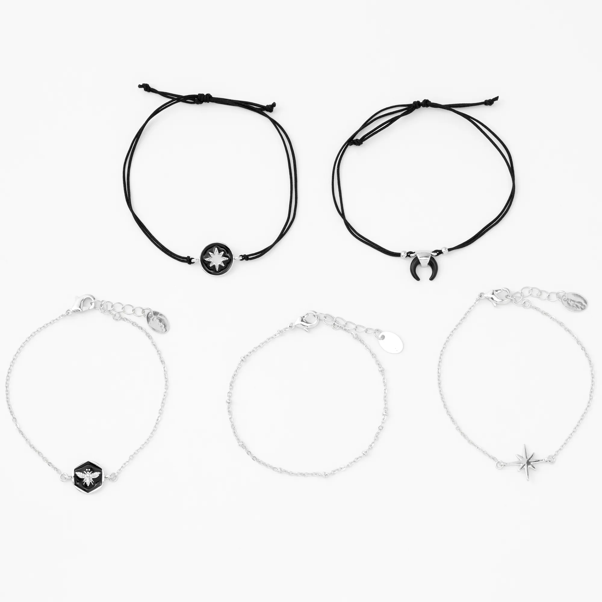 Claire's Bracelets-Bracelets en émail noir et chaîne couleur argentée - Lot de 5