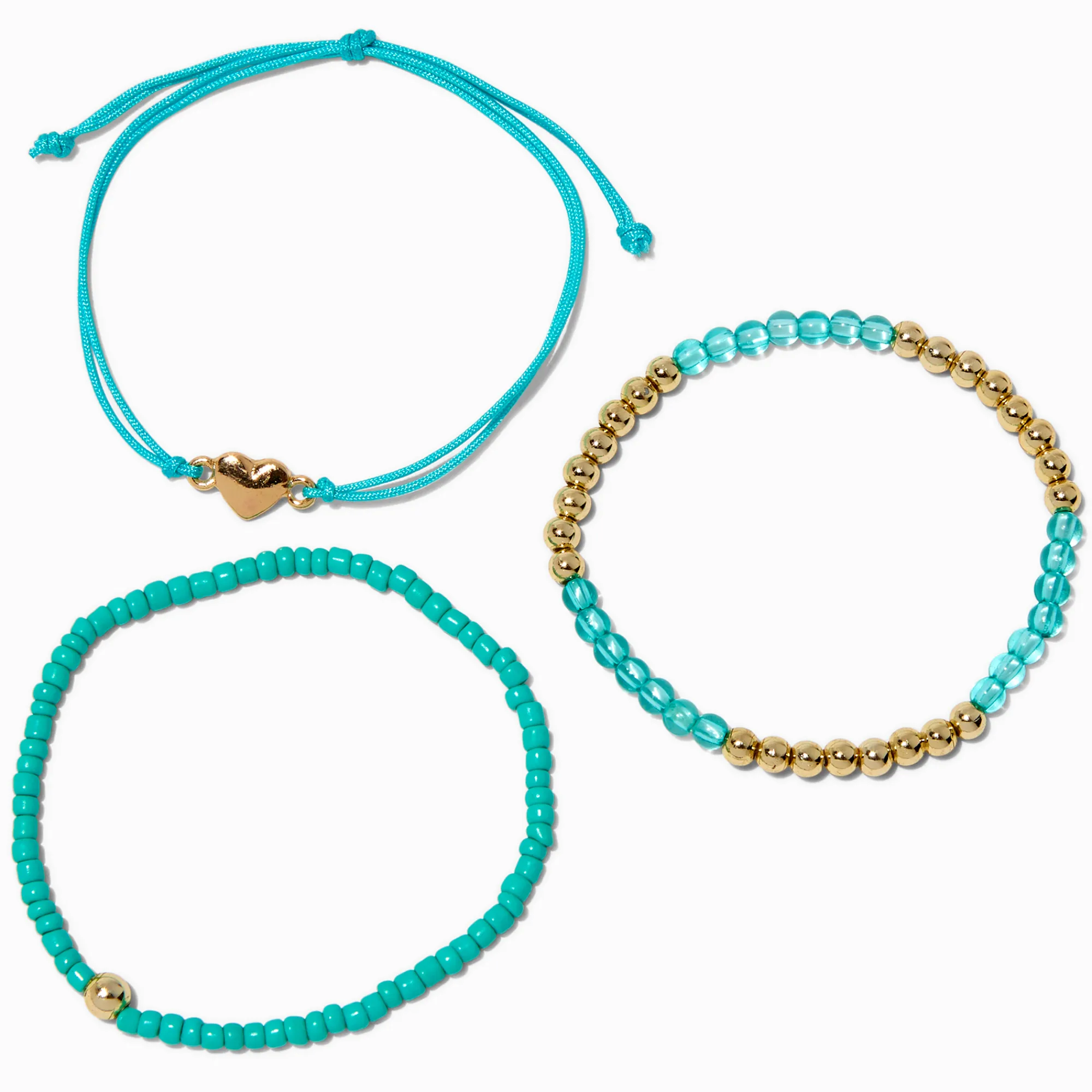 Claire's Bracelets-Bracelets en perles de rocaille turquoise d'imitation cœur - Lot de 3