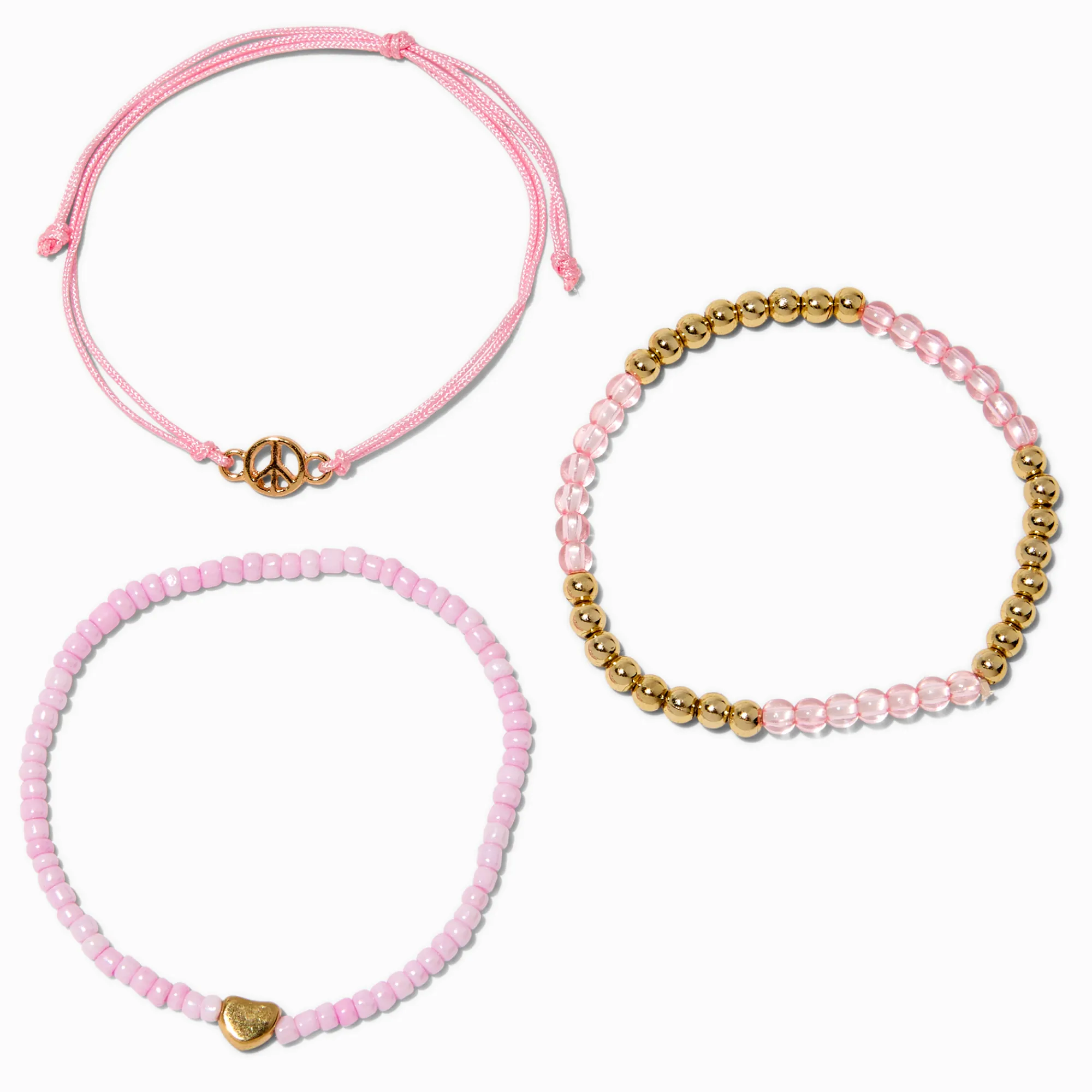 Claire's Bracelets-Bracelets en perles de rocaille cœur et signe de la paix - Lot de 3