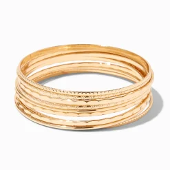 Claire's Bracelets-Bracelets fins bangle texturés couleur dorée - Lot de 10