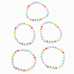 Claire's Bracelets-Bracelets élastiques en perles de rocaille arc-en-ciel best friends - Lot de 5