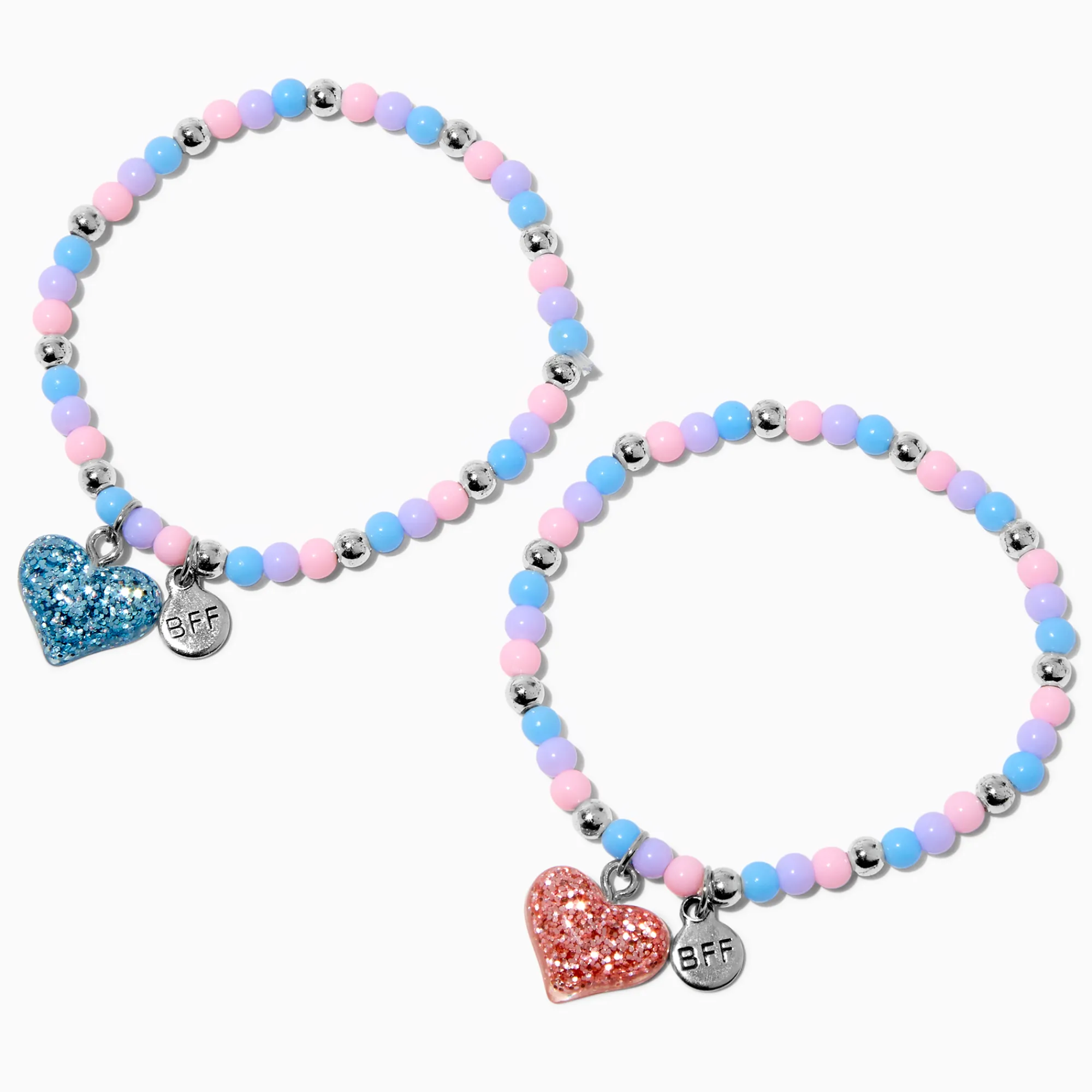 Claire's Bracelets-Bracelets élastiques en perles de rocaille cœurs pailletés best friends - Lot de 2