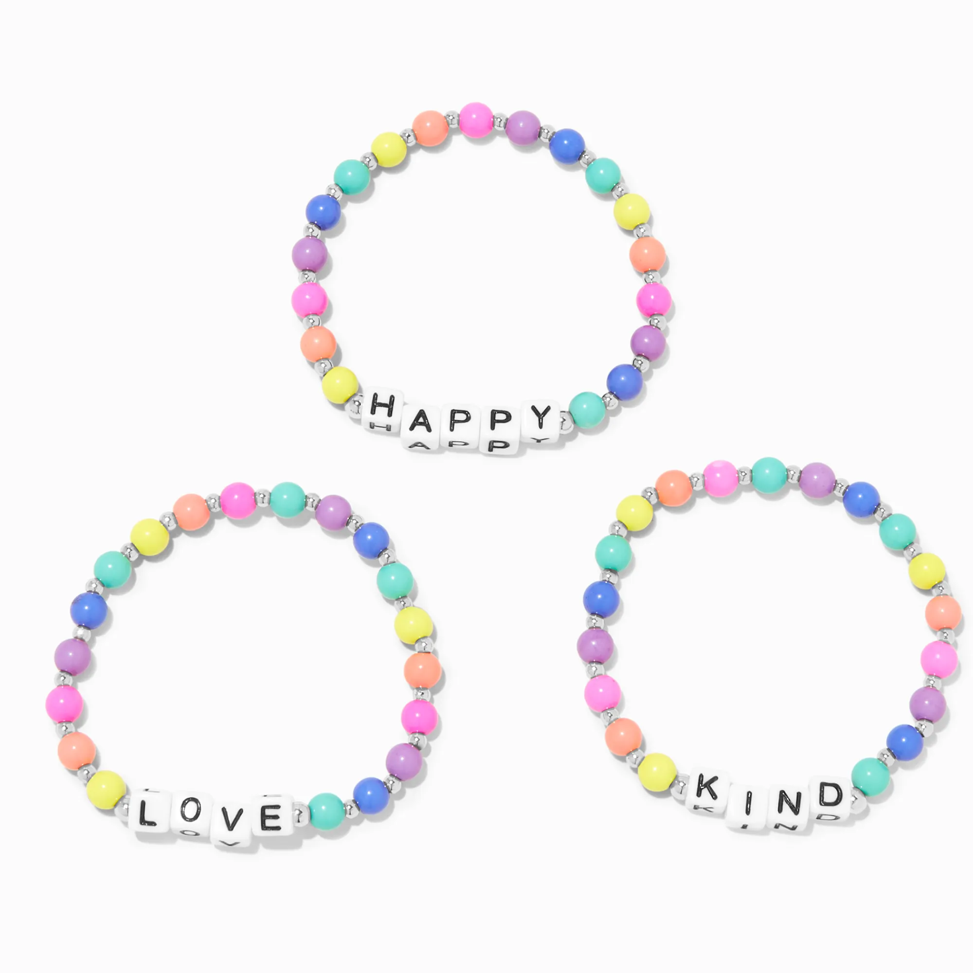 Claire's Bracelets-Bracelets élastiques mot perlés arc-en-ciel Claire's Club - Lot de 3