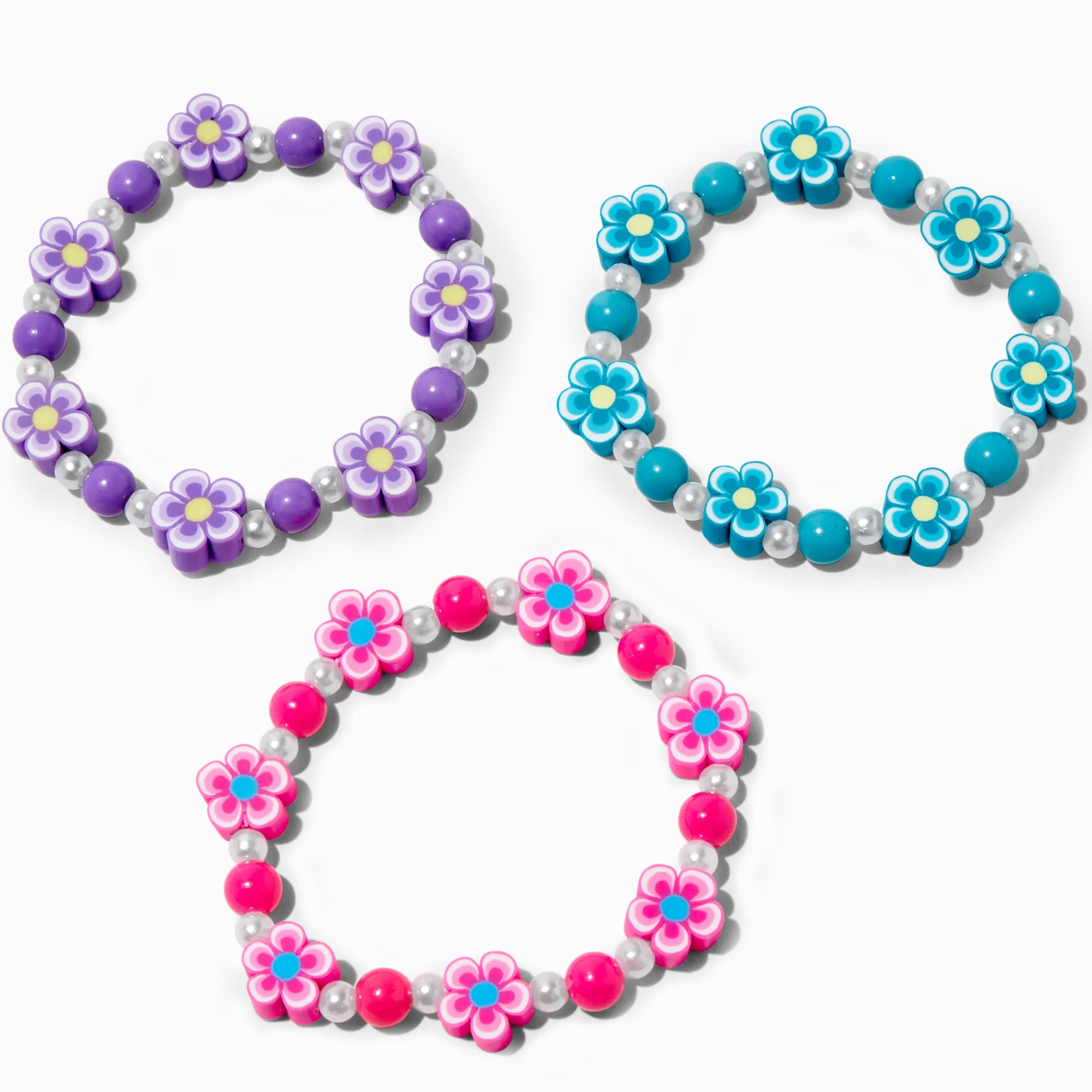 Claire's Bracelets-Bracelets élastiques perlés fleurs pâte fimo Claire's Club - Lot de 3