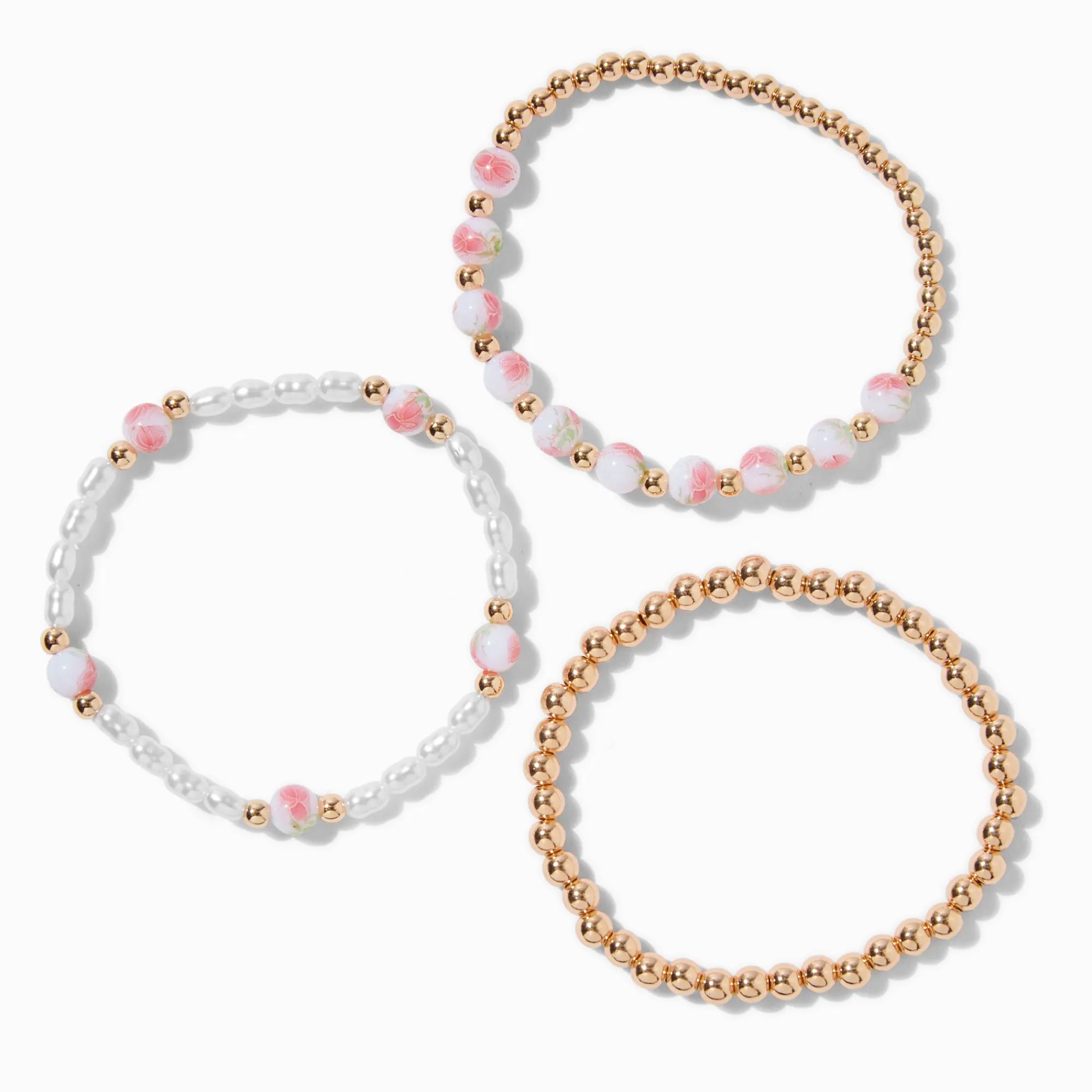 Claire's Bracelets-Bracelets élastiques perlés roses roses - Lot de 3