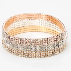 Claire's Bracelets-Bracelets élastiques triple rang de strass en métaux mixtes - Lot de 3