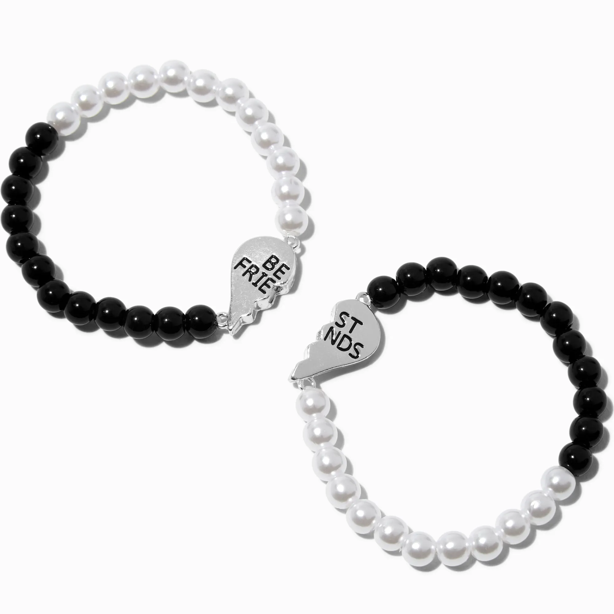 Claire's Bracelets-Bracelets perlés cœur fendu perles d'imitation et billes noires best friends - Lot de 2