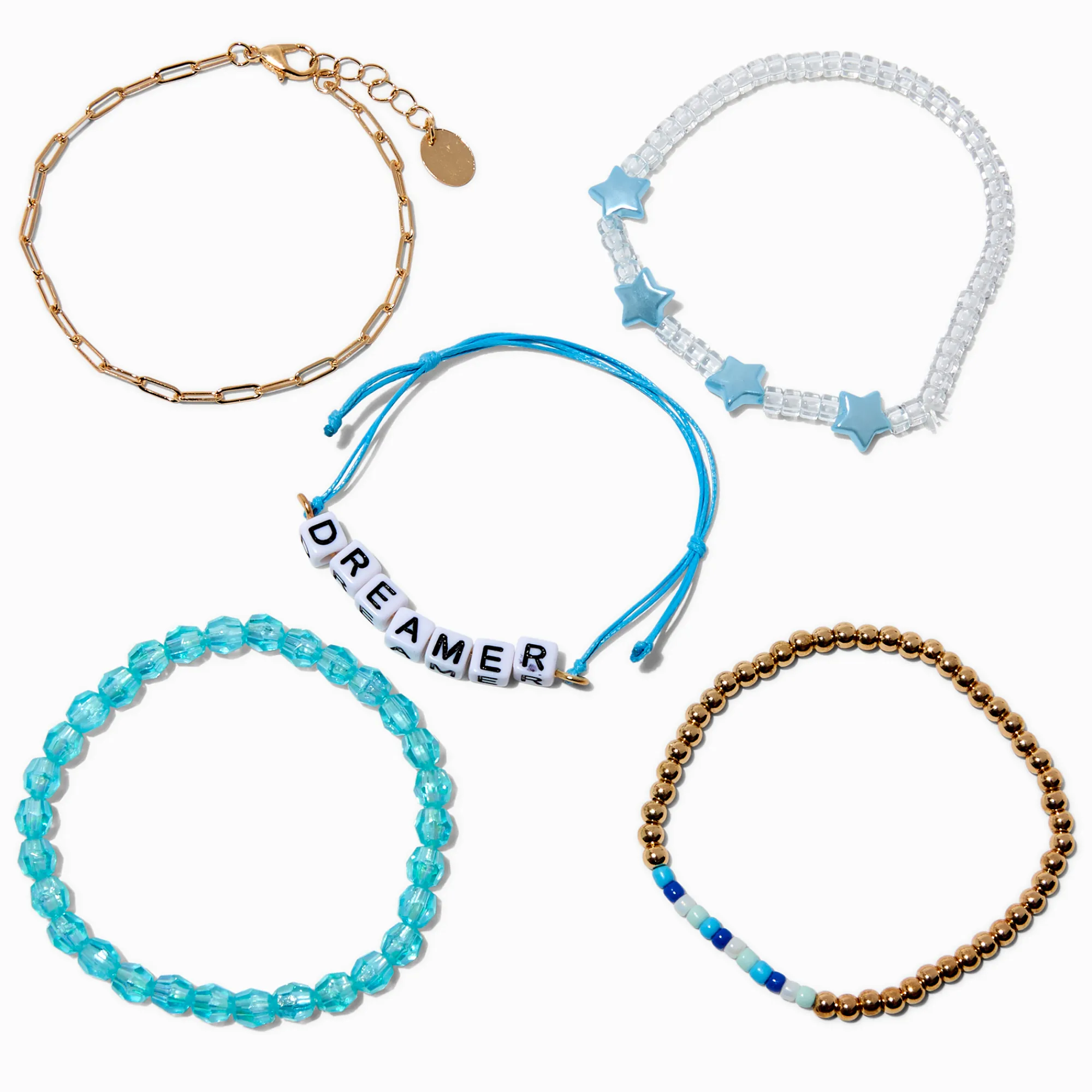 Claire's Bracelets-Bracelets perlés « Dreamer » bleus - Lot de 5