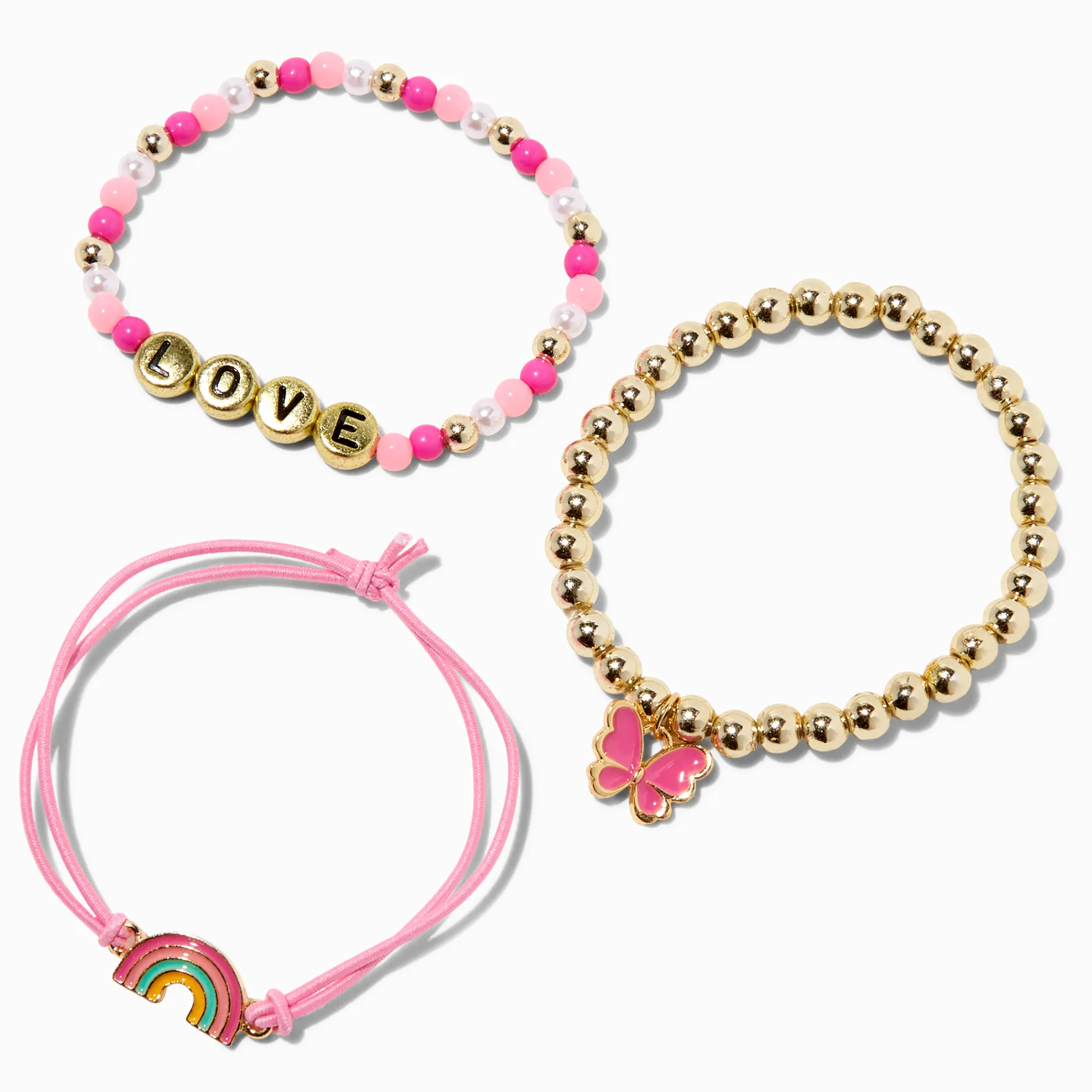 Claire's Bracelets-Bracelets perlés et réglables avec perles d’imitation « Love » Claire's Club - Lot de 3