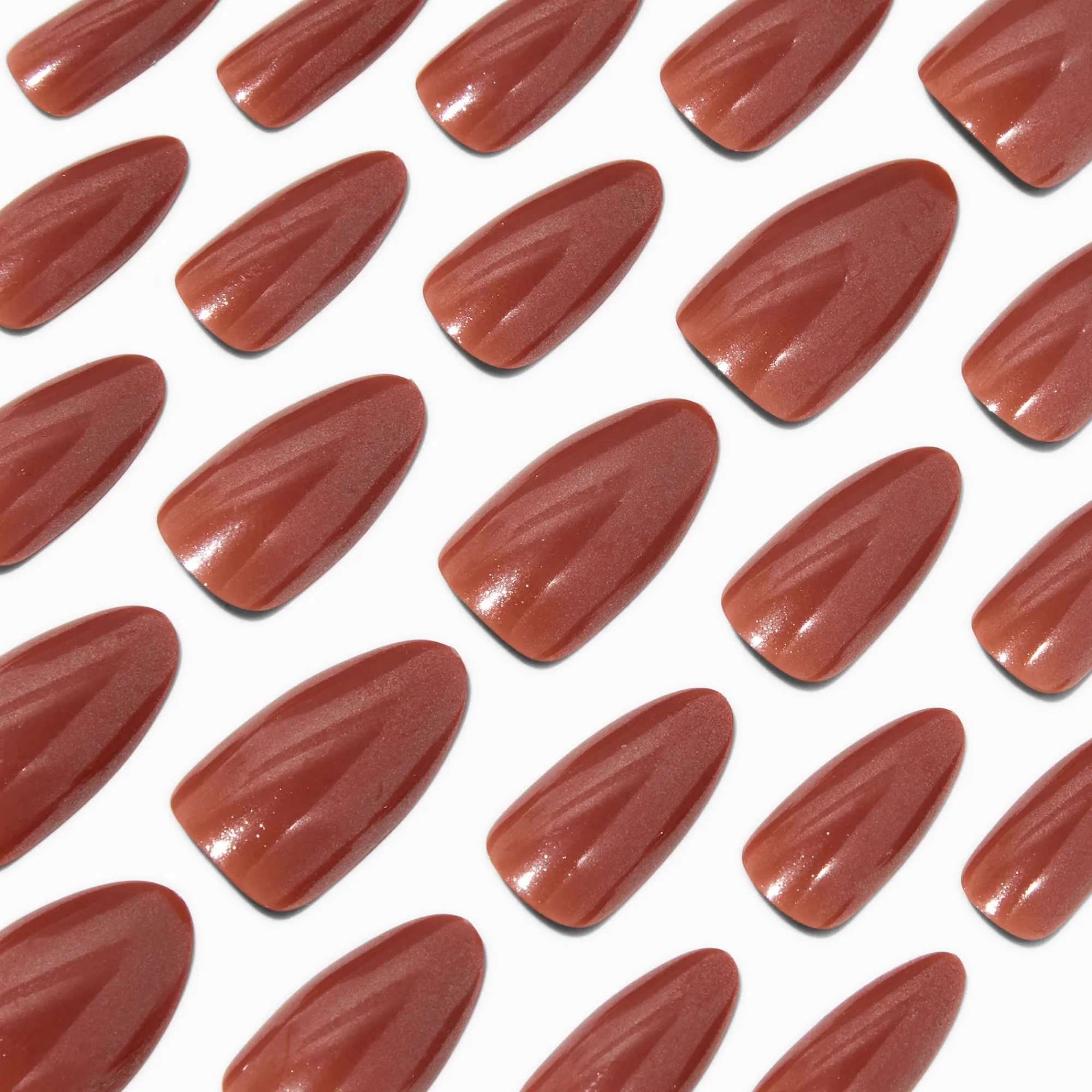 Claire's Ongles-Brown Glazed Long Almond Vegan Faux Nail Set - 24 Pack