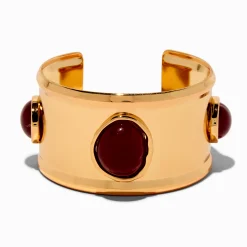 Claire's Bracelets-Burgundy Stone Cuff Bracelet