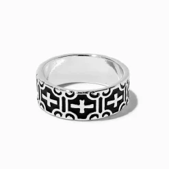 Claire's Bagues-Burnished Silver-tone Cross Enamel Ring