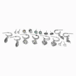 Claire's Anneaux|Clous D'oreilles-Burnished Silver-tone Mixed Earrings Set - 9 Pack
