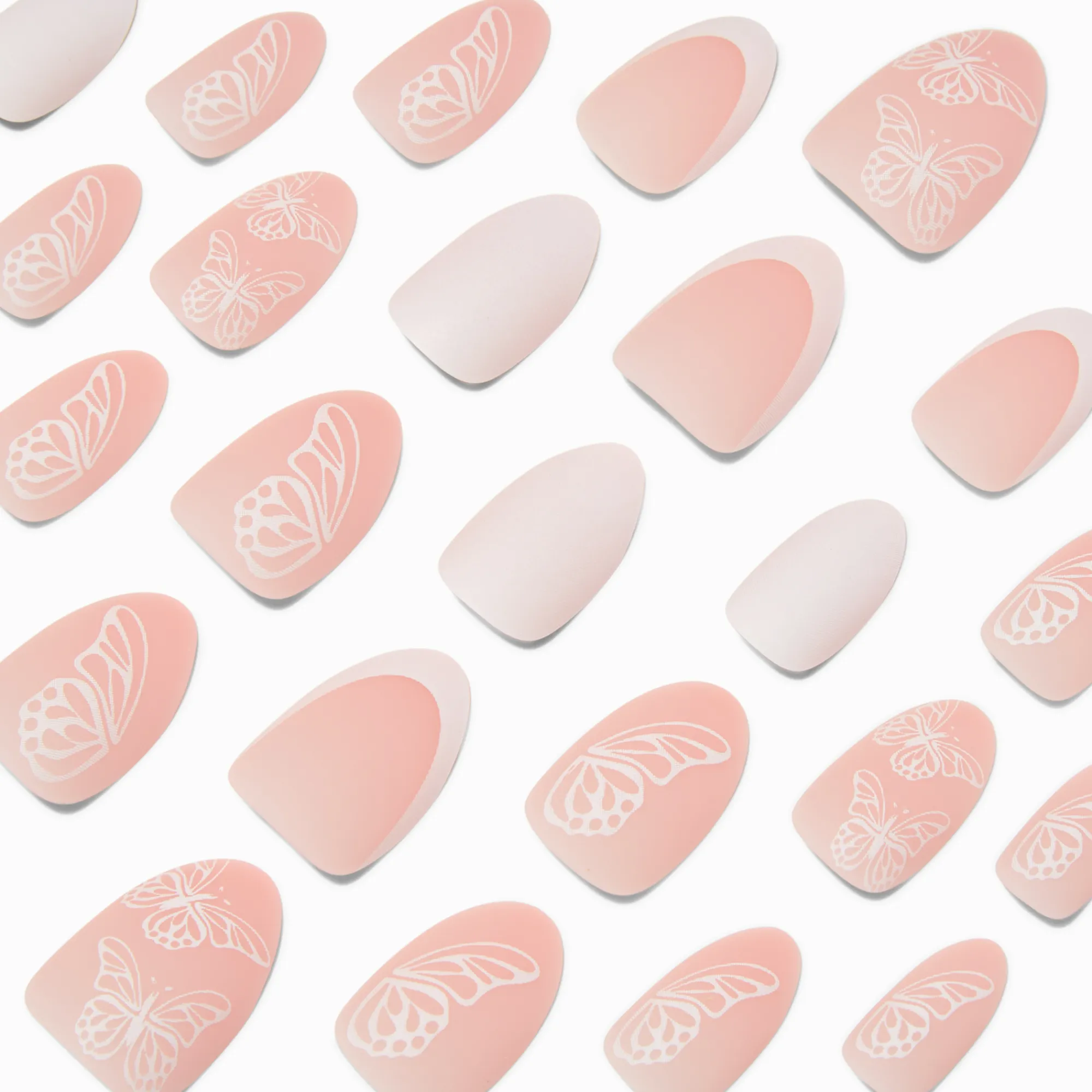 Claire's Ongles-Butterfly French Short Almond Vegan Faux Nail Set - 24 Pack