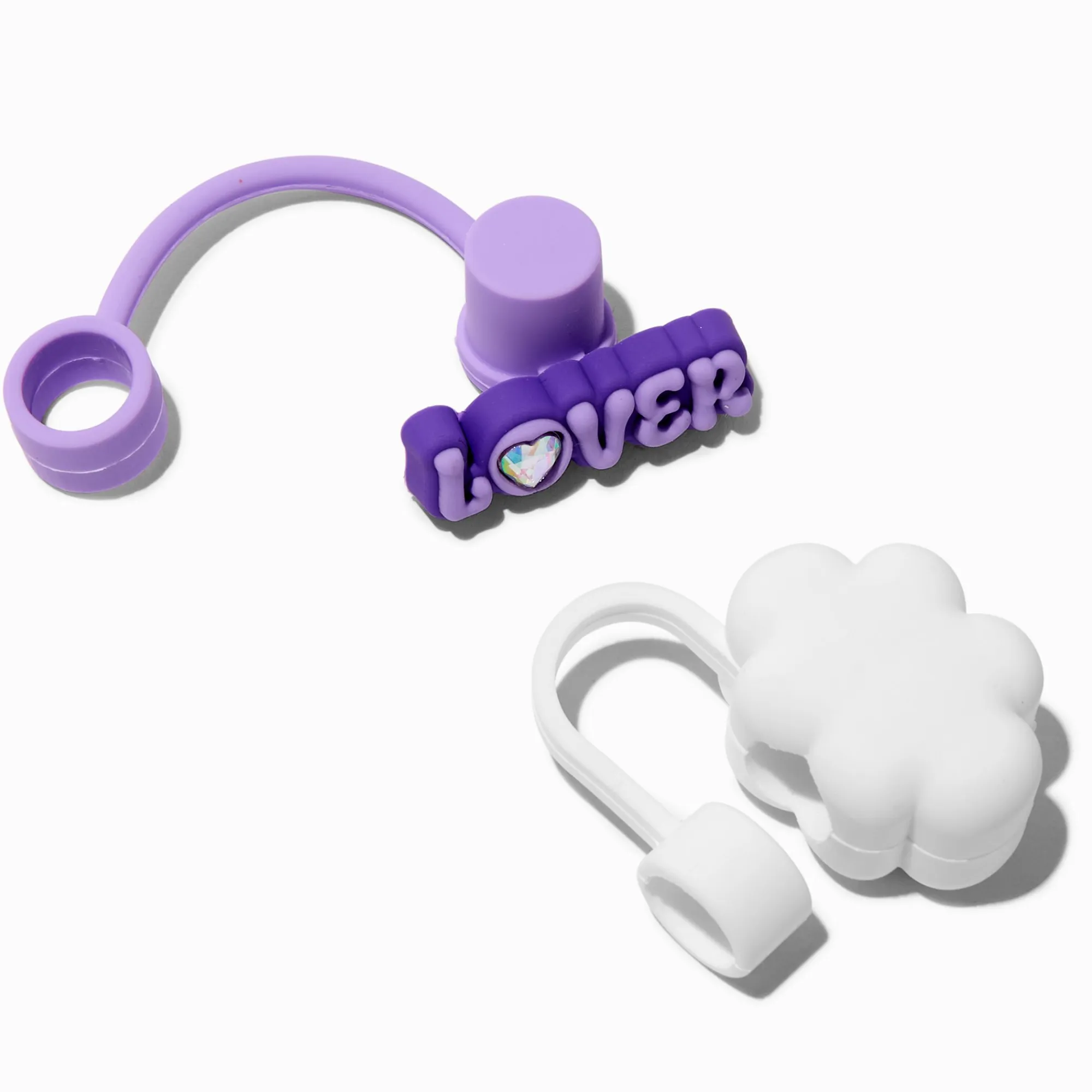 Claire's Gourdes Et Tasses-Caches pour pailles, « Lover » violet et nuage blanc - Lot de 2