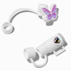 Claire's Gourdes Et Tasses-Caches pour pailles, tasse blanche et papillon violet - Lot de 2