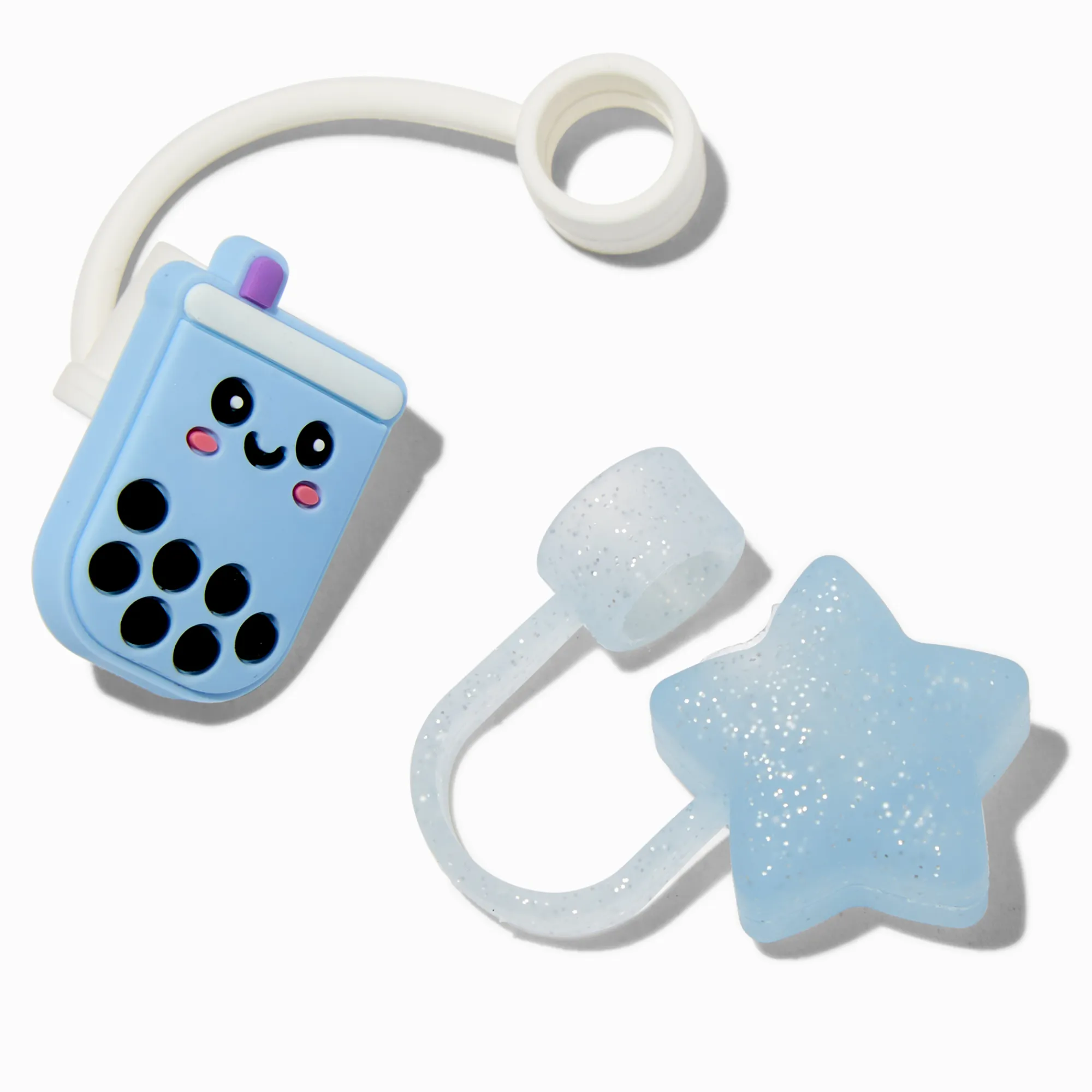 Claire's Gourdes Et Tasses-Caches pour paille étoile bleue et thé aux perles bleu - Lot de 2