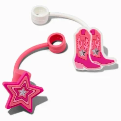 Claire's Gourdes Et Tasses-Capuchons pour pailles botte de cowgirl disco et étoile - Lot de 2