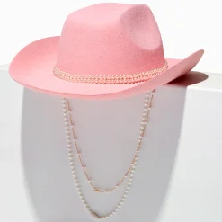 Claire's Chapeaux Et Casquettes-Chapeau de cowboy rose tendre et perles d'imitation