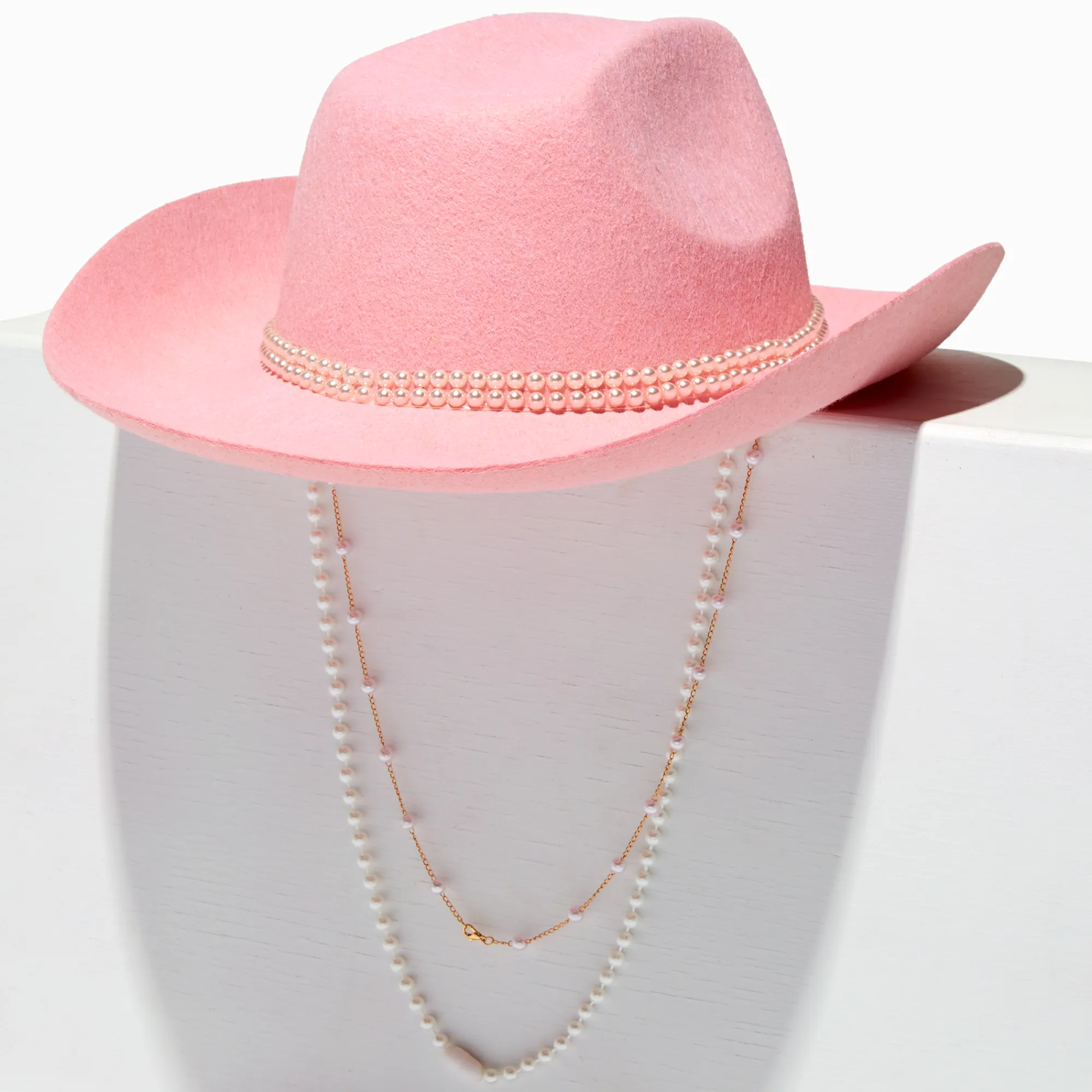 Claire's Chapeaux Et Casquettes-Chapeau de cowboy rose tendre et perles d'imitation