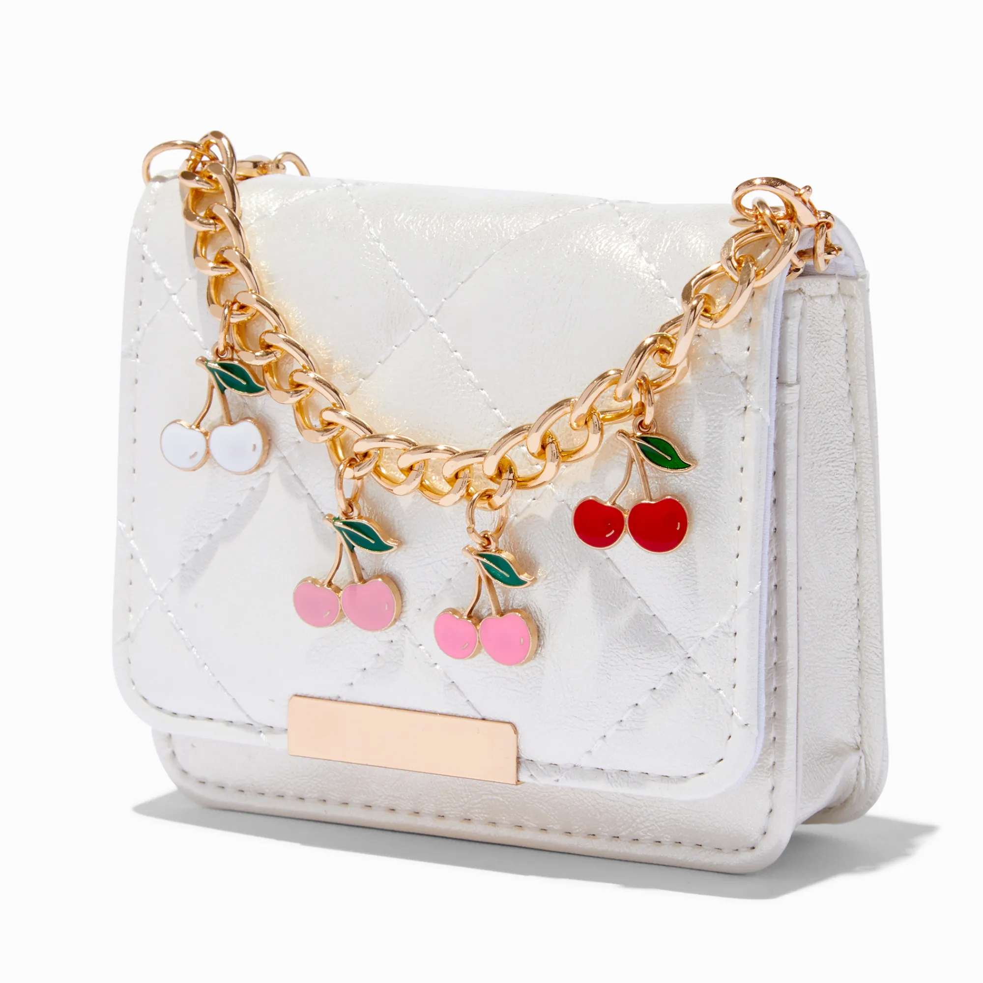 Claire's Portefeuilles-Cherry White Quilted Crossbody Wallet