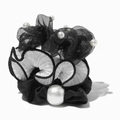 Claire's Chouchous-Chouchous crème et noirs décorés de perles d'imitation - Lot de 3