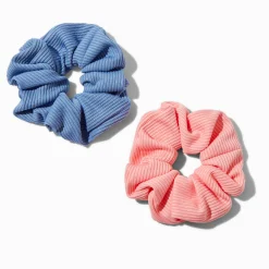 Claire's Chouchous-Chouchous côtelés bleu et rose - Lot de 2