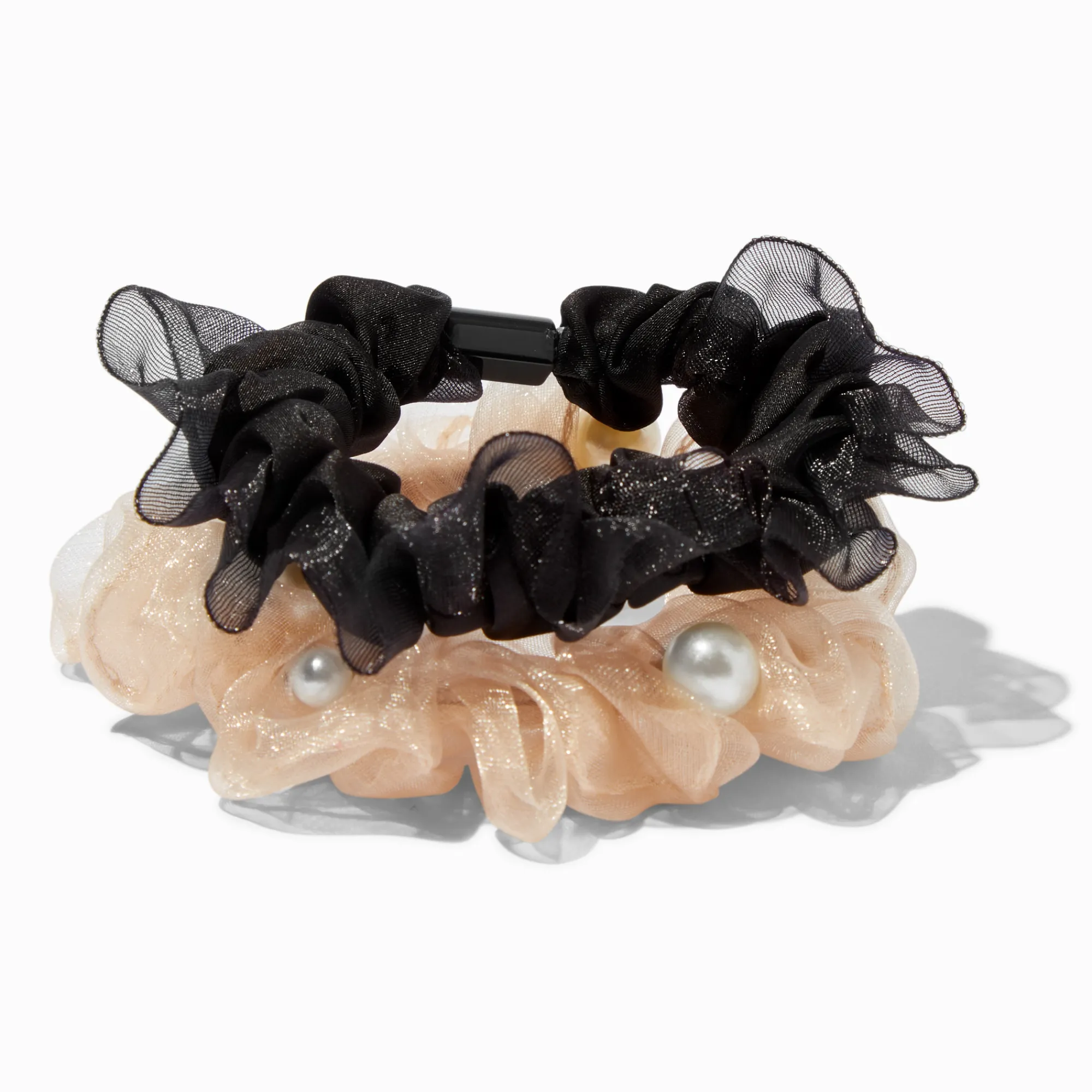 Claire's Chouchous-Chouchous noirs et couleur ivoire perles d'imitation en tissu extra-fin - Lot de 2