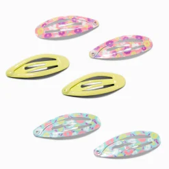 Claire's Barrettes Et Pinces-Claire's Club Pastel Flower Print Snap Hair Clips - 6 Pack