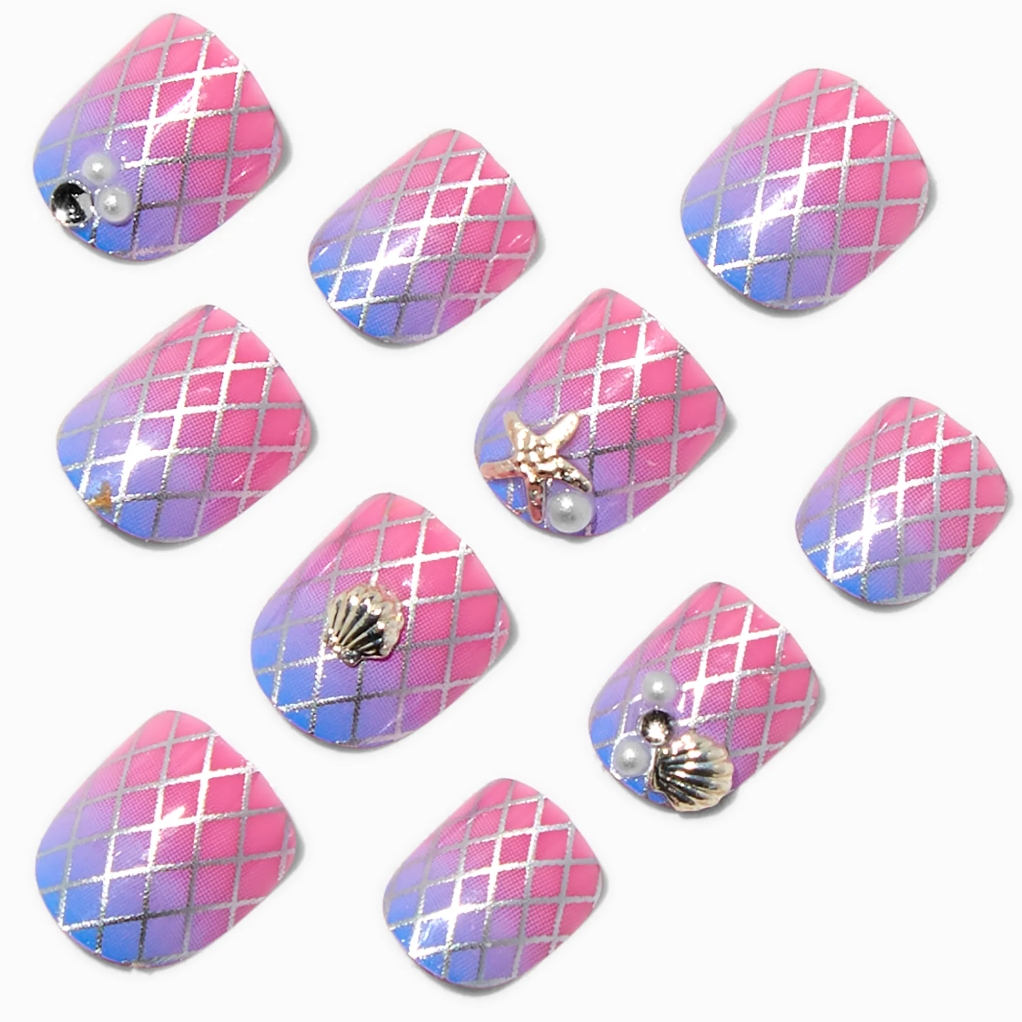 Claire's Ongles-Claire's Club Purple Mermaid Press On Vegan Faux Nail Set - 10 Pack