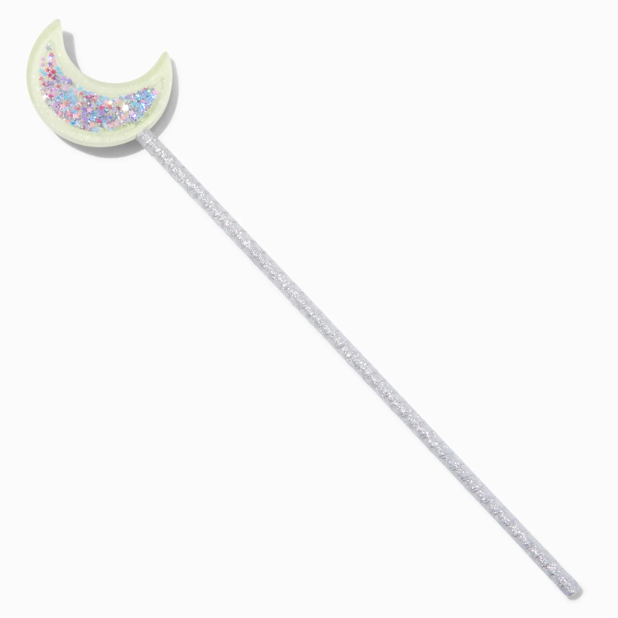 Claire's Déguisements-Claire's Club Silver Crescent Moon Glow in the Dark Wand