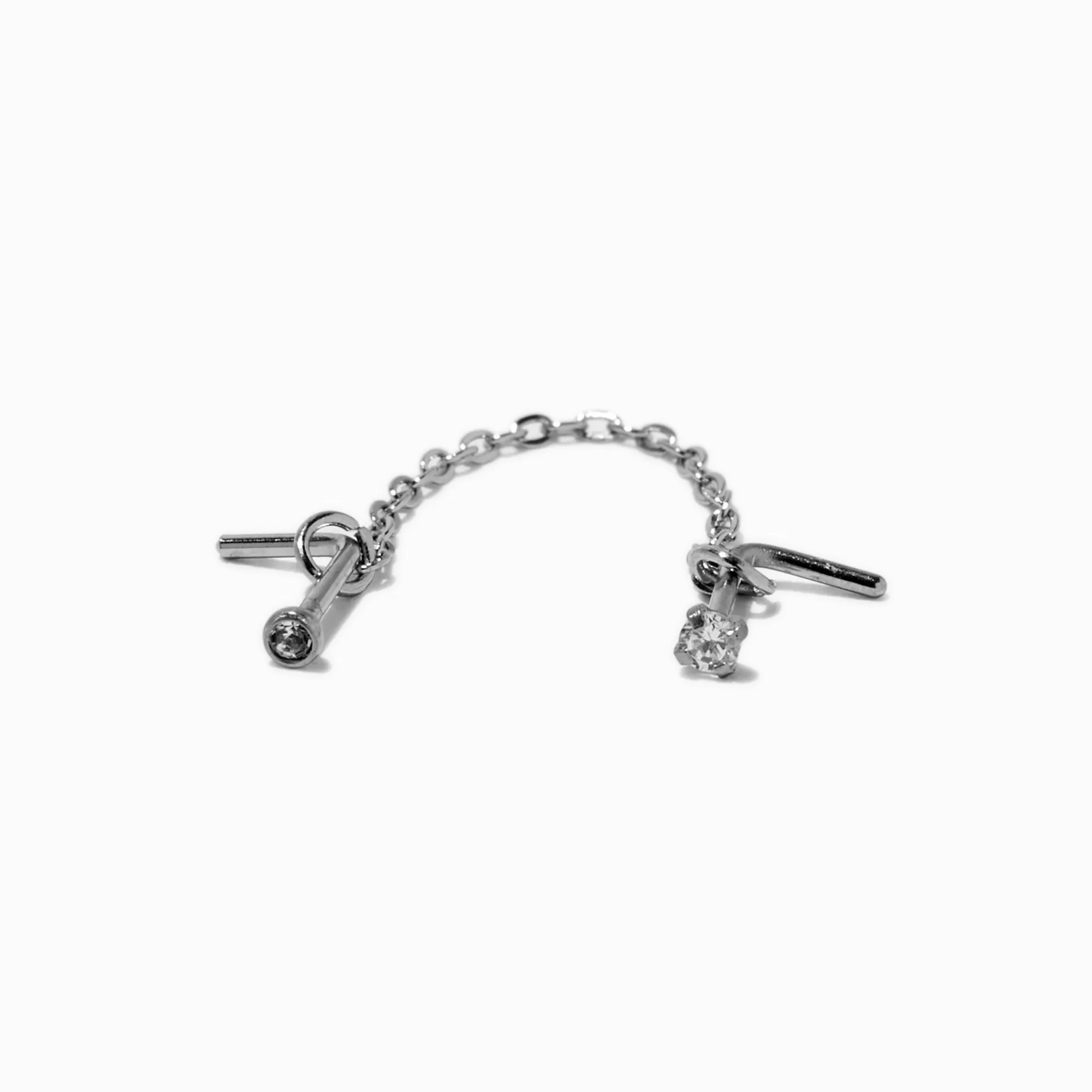 Claire's Bijoux Premium|Bijoux De Piercing-Clou de nez 0,8 mm double chaîne en acier inoxydable couleur argentée