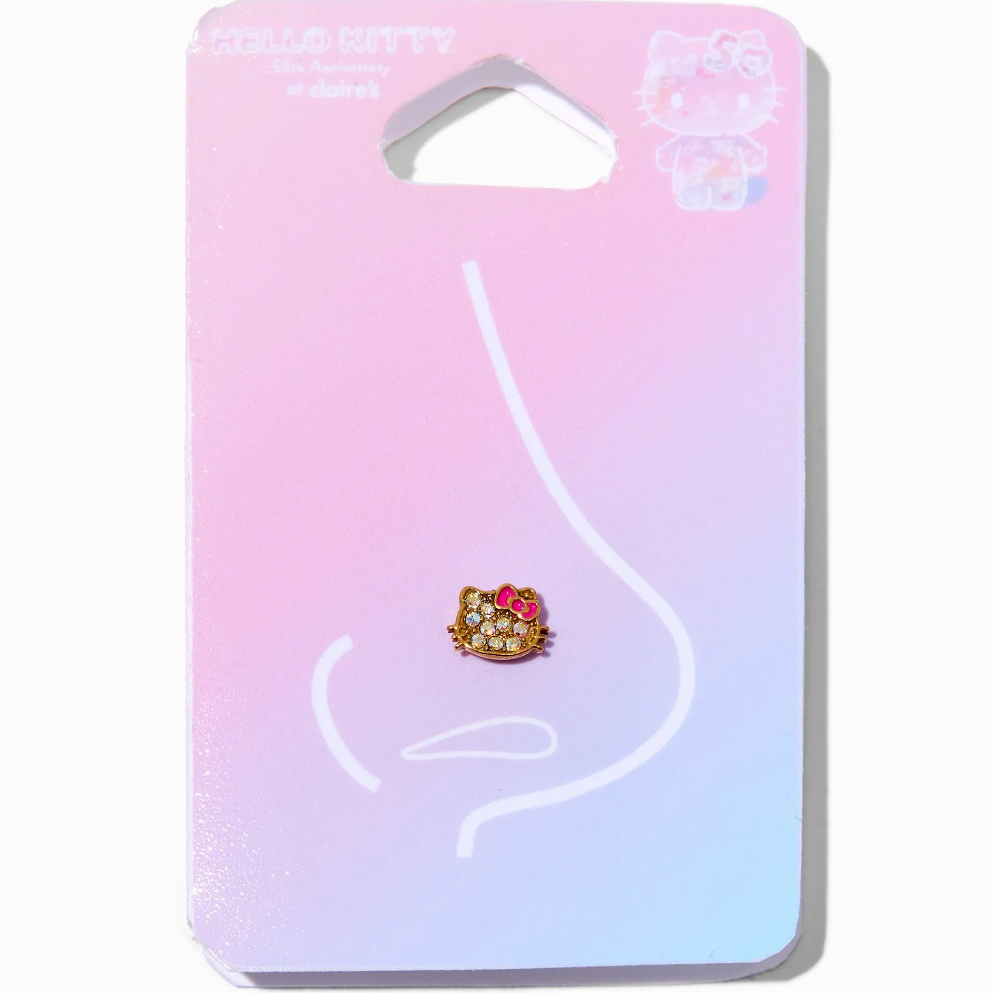 Claire's Bijoux Premium|Bijoux De Piercing-Clou de nez 1,2 mm visage décoré en acier inoxydable couleur dorée en exclusivité chez Claire's Hello Kitty®