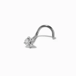 Claire's Bijoux De Piercing|Clous D'oreilles-Clou de nez non fileté avec zircon cubique 0,8 mm en acier inoxydable couleur argentée