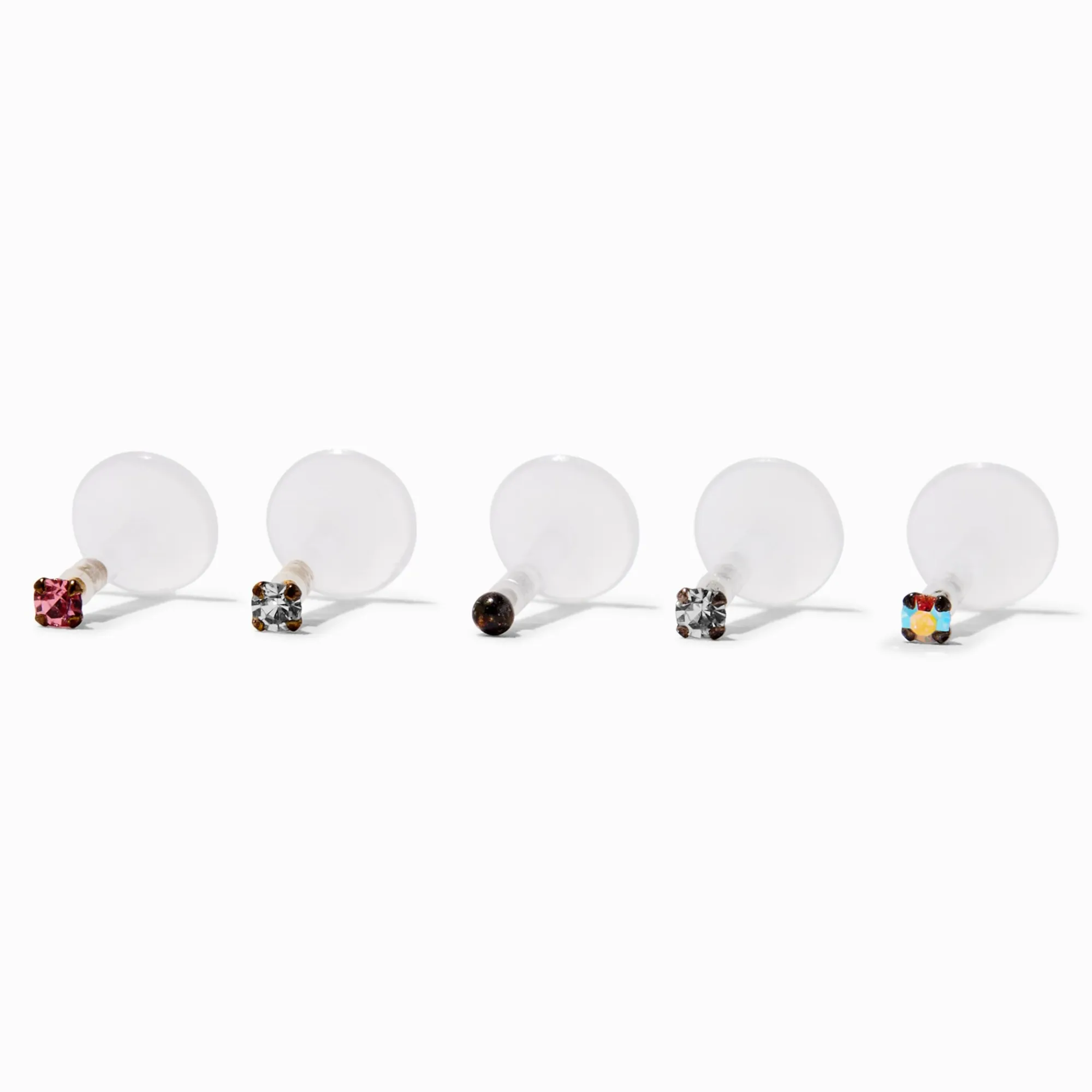 Claire's Bijoux Premium|Bijoux De Piercing-Clous arrière plat pour piercing labret basiques 1,2 mm en métaux mixtes - Lot de 5