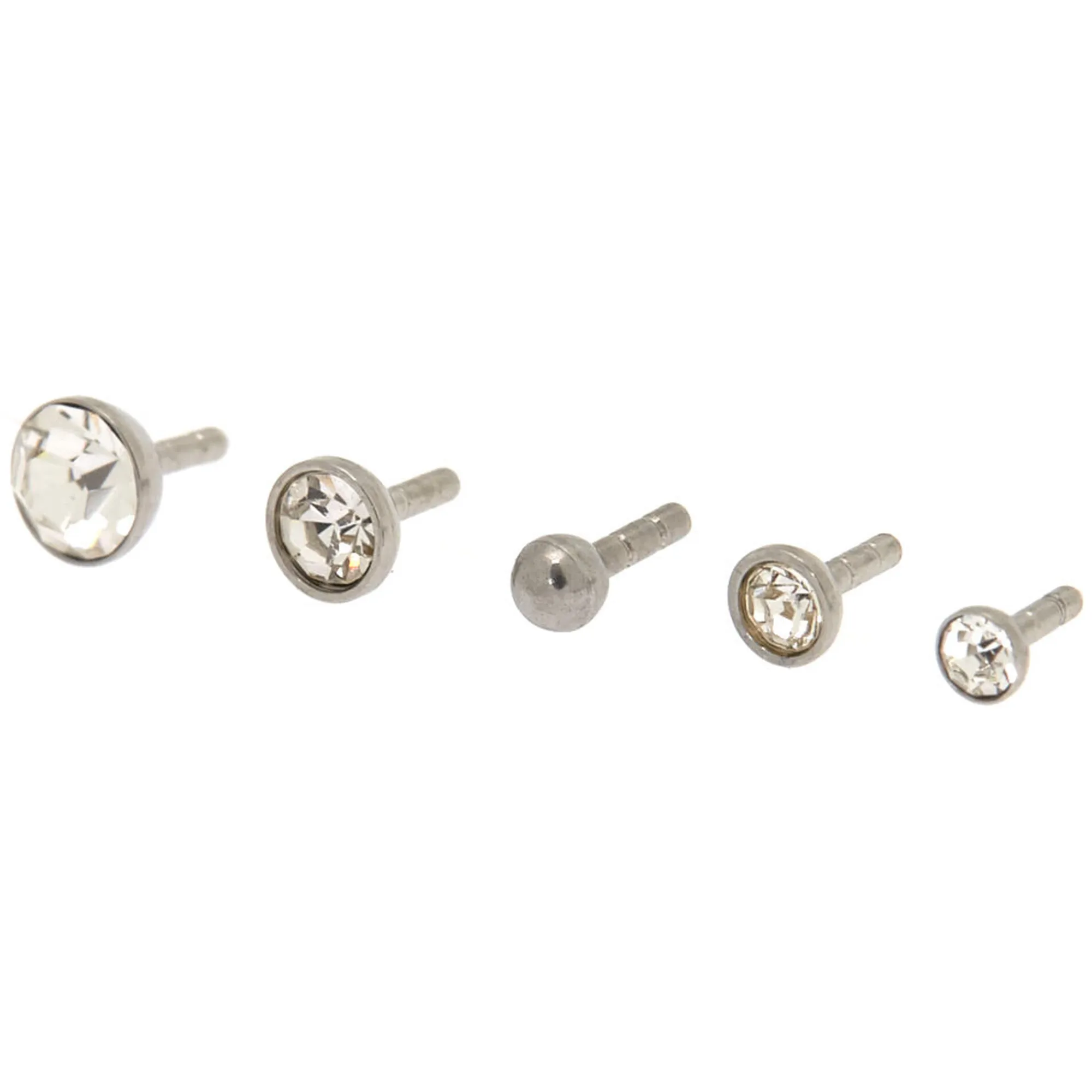 Claire's Bijoux De Piercing-Clous arrière plat pour piercing labret avec strass et différents tops 1,2 mm couleur argentée - Lot de 5