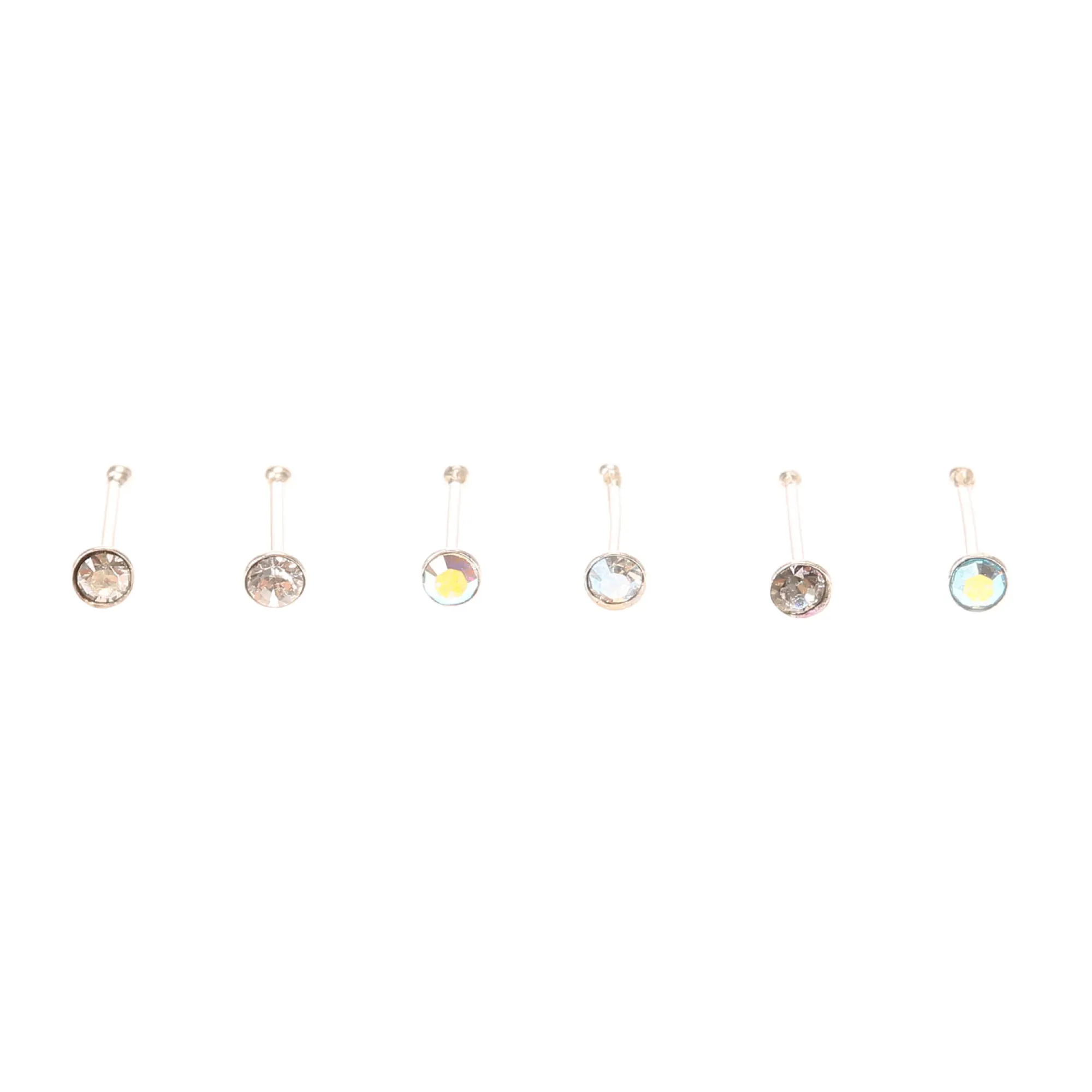 Claire's Bijoux De Piercing-Clous de nez avec strass aux designs variés 0,6 mm - Transparent, lot de 6