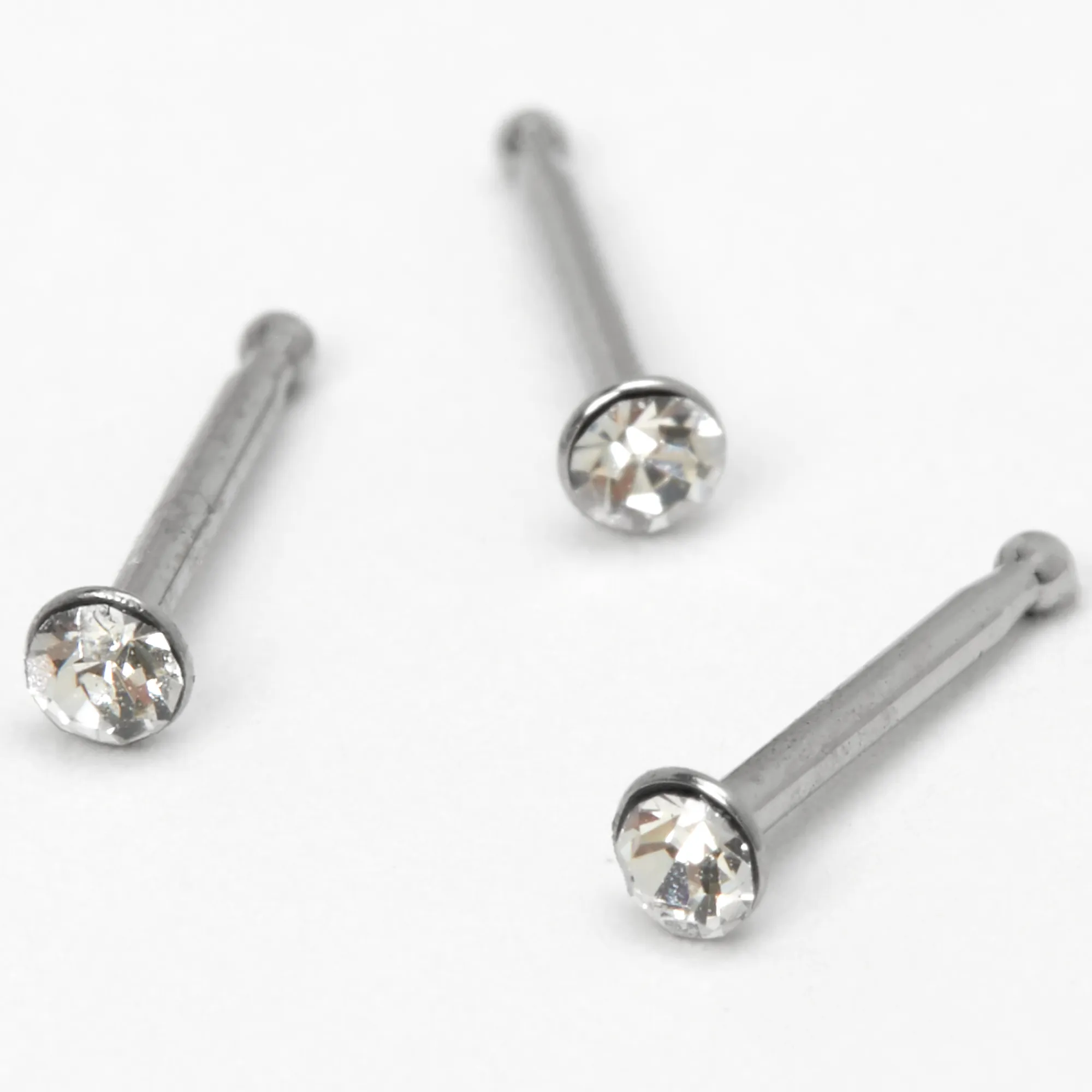 Claire's Bijoux De Piercing-Clous de nez avec strass 0,8 mm couleur argentée - Lot de 3