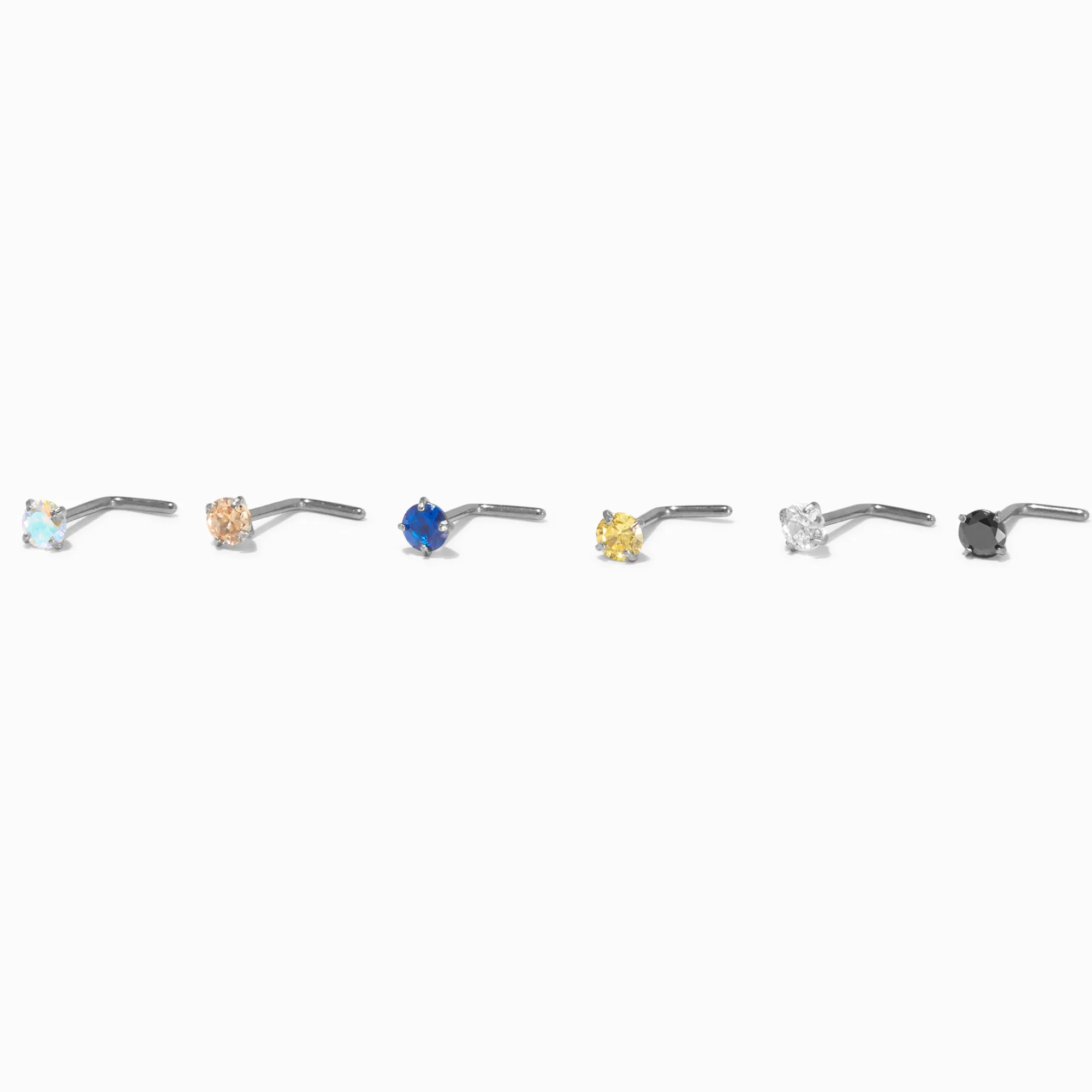 Claire's Bijoux De Piercing-Clous de nez avec zircon cubique coloré 0,8 mm en titane couleur argentée - Lot de 6