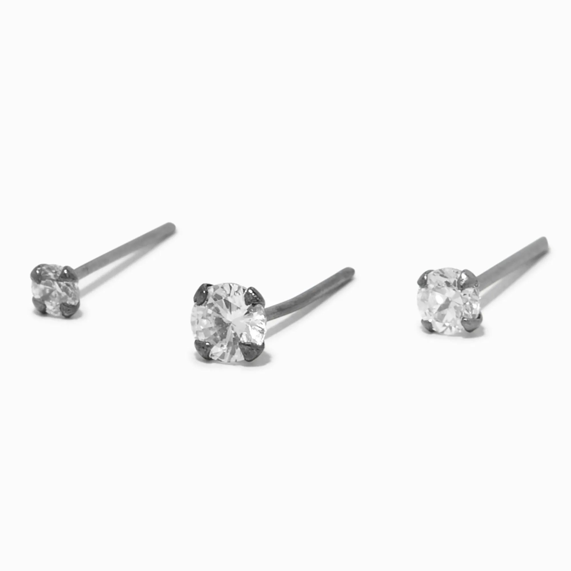Claire's Bijoux Premium|Bijoux De Piercing-Clous de nez 0,6 mm avec strass carrés couleur argentée - Lot de 3