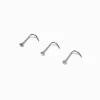 Claire's Bijoux Premium|Bijoux De Piercing-Clous de nez 0,8 mm avec strass en titane couleur argentée - Lot de 3