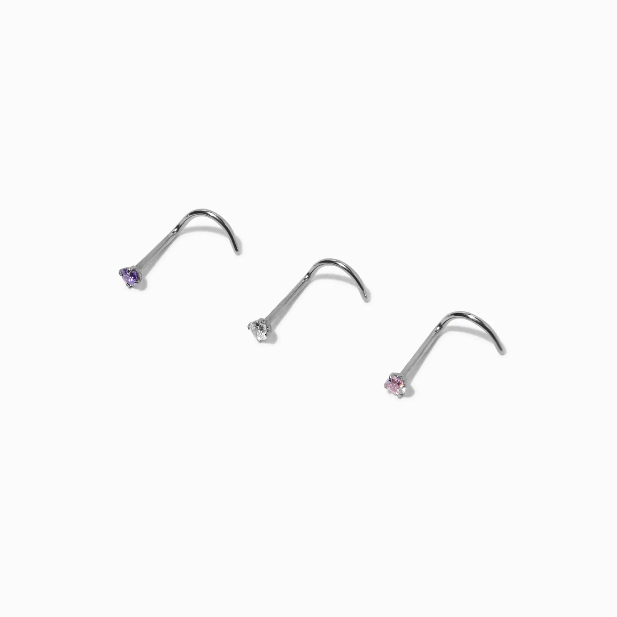 Claire's Bijoux Premium|Bijoux De Piercing-Clous de nez 0,8 mm avec strass en titane couleur argentée - Lot de 3