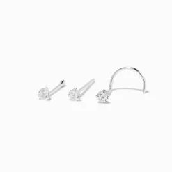 Claire's Bijoux De Piercing-Clous de nez 0,6 mm avec zircon cubique couleur argentée - Lot de 3