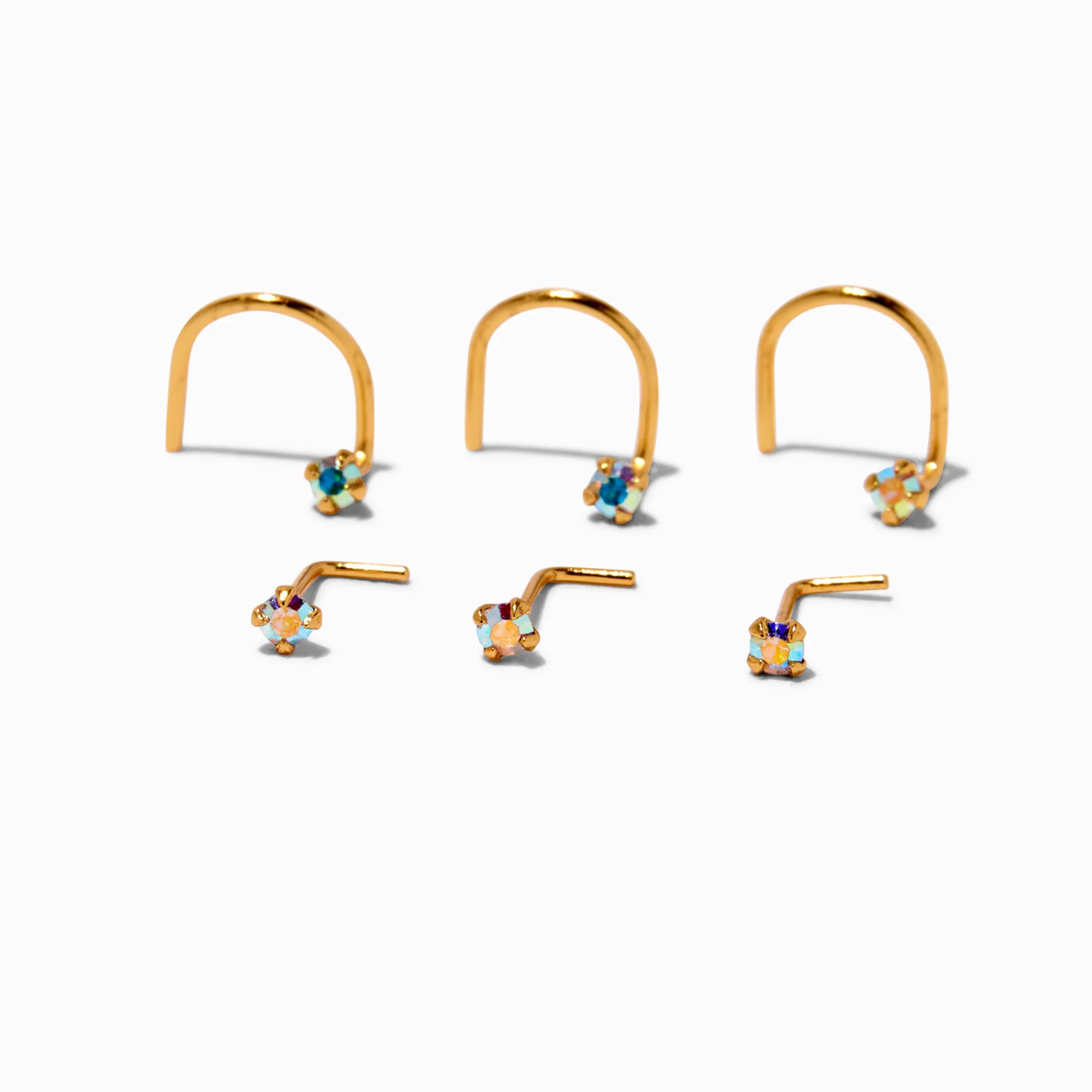 Claire's Bijoux De Piercing-Clous de nez 0,6 mm iridescents AB couleur argentée et couleur dorée - Lot de 6