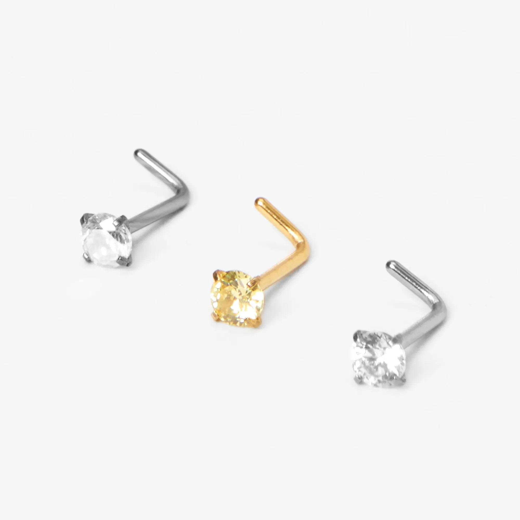 Claire's Bijoux Premium|Bijoux De Piercing-Clous de nez 0,8 mm strass et acier inoxydable en métaux mixtes - Lot de 3