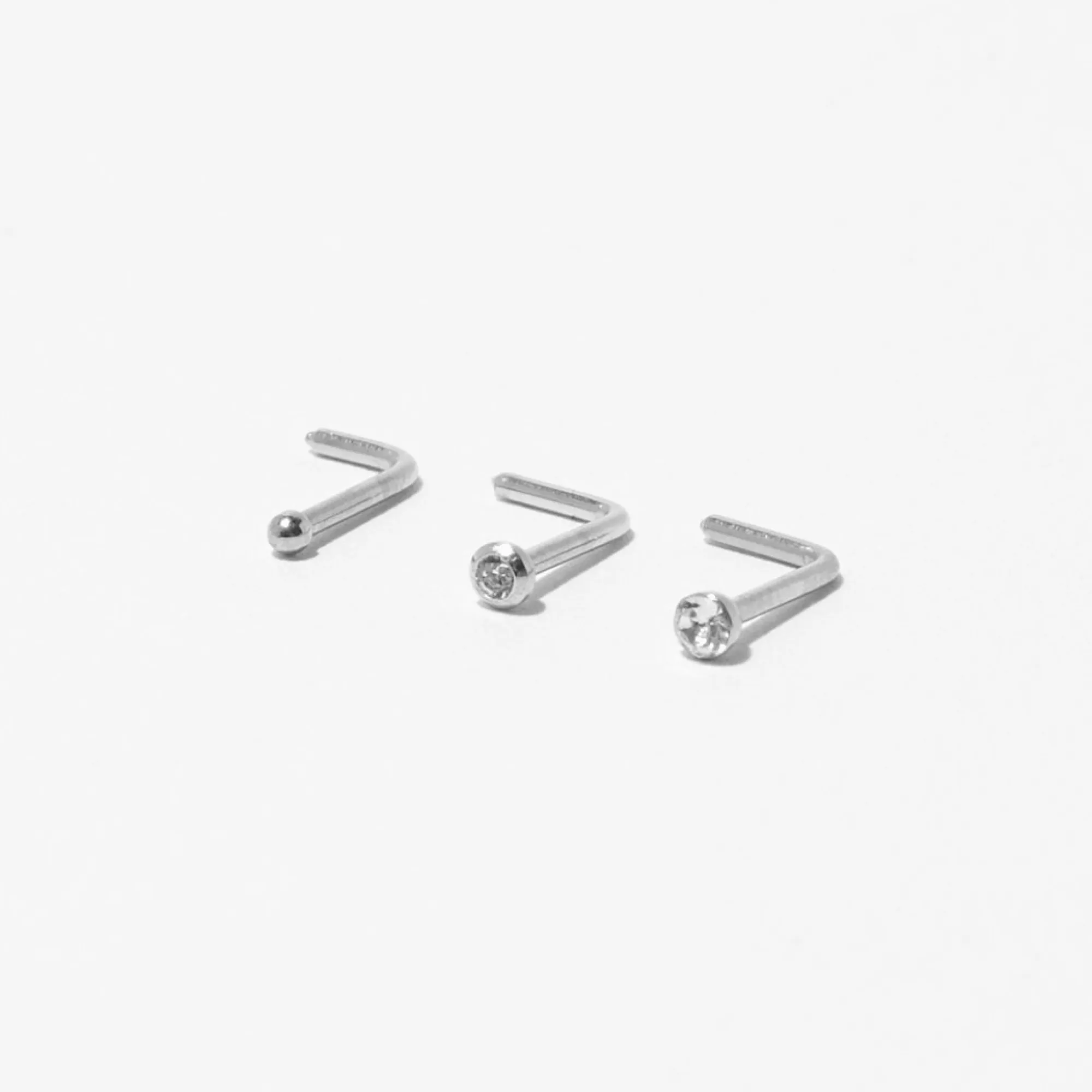 Claire's Bijoux Premium|Bijoux De Piercing-Clous de nez 0,8 mm strass variés en acier inoxydable couleur argentée - Lot de 3