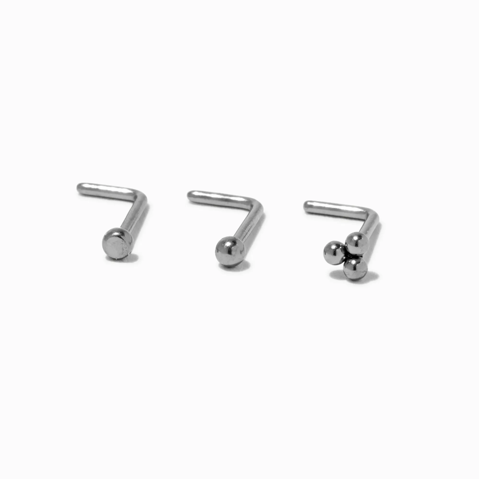 Claire's Bijoux De Piercing-Clous de nez 0,8 mm variés en titane couleur argentée - Lot de 3