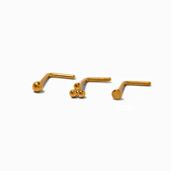 Claire's Bijoux De Piercing-Clous de nez variés 0,8 mm en titane couleur dorée - Lot de 3
