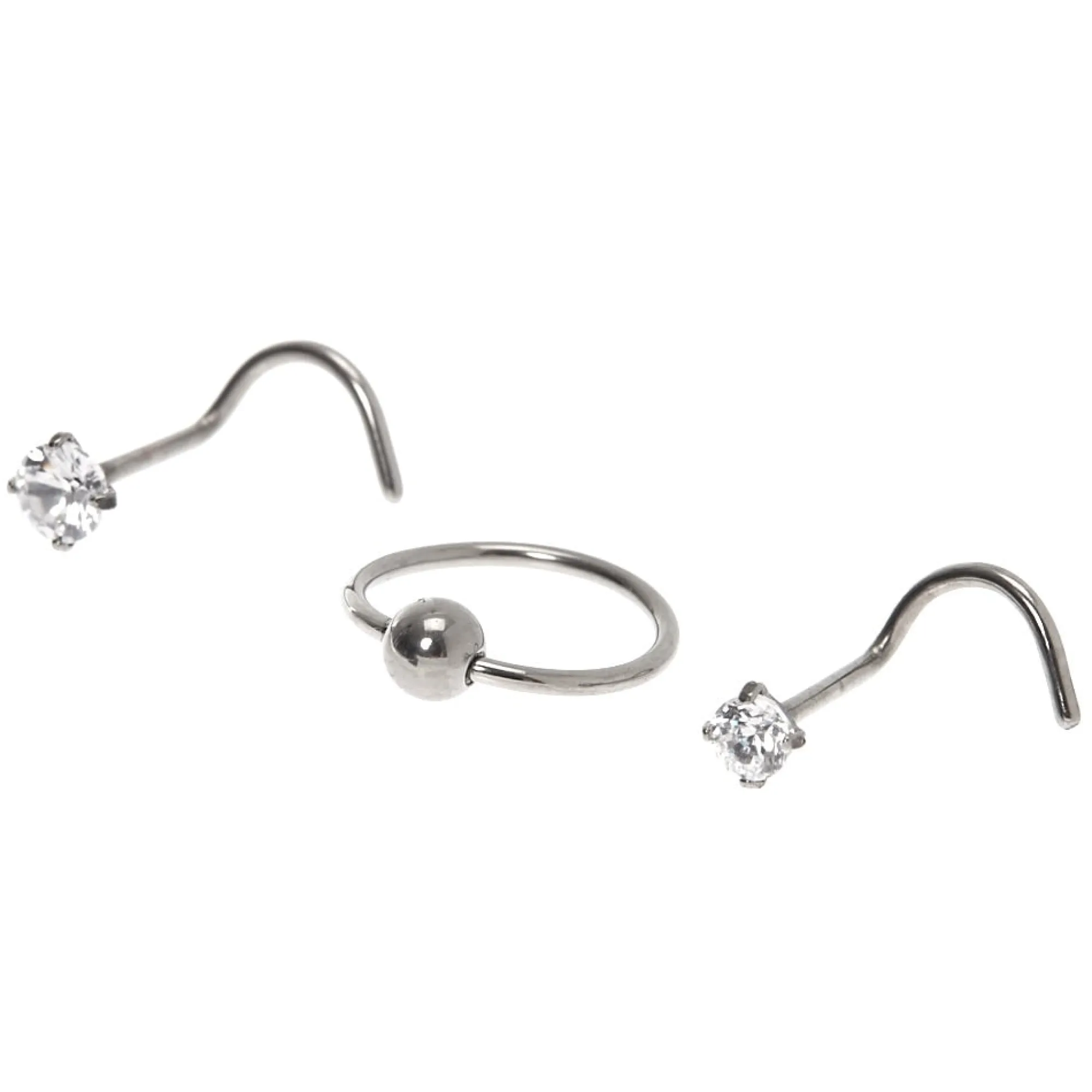 Claire's Bijoux Premium|Bijoux De Piercing-Clous de piercing de nez 20 g couleur titanée - Lot de 3