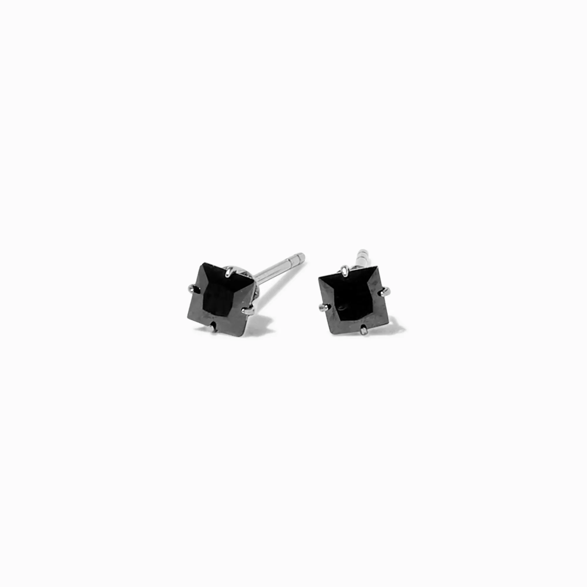 Claire's Clous D'oreilles|Bijoux Premium-Clous d’oreille carrés 4 mm en zircon cubique noirs en titane - Collection C Luxe